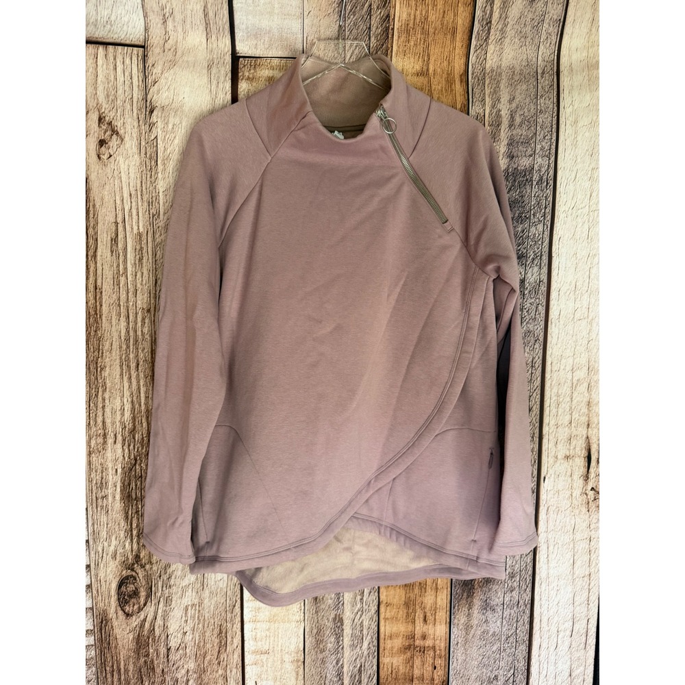Athleta Cozy Karma Asym Pullover Asymmetrical Zip Mauve Pink Minimalist Large